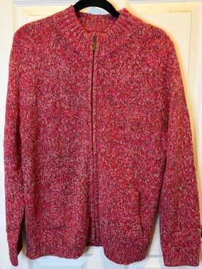 Appleseed's Pink and Red Marled Wool Blend Full Zip Knit Sweater